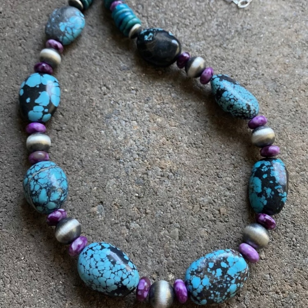 Sterling Silver Dyed Sugilite Turquoise W Pearls … - image 3